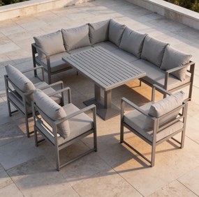 Голям ъглов комплект с фотьойли и регулируема маса XL-NM-2006 - сив + сиви възглавници