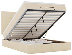 3314008 vidaXL Османска легло с матрак и LED, кремаво, 140x190 см, плат