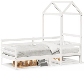 3282199 vidaXL Дневно легло с покрив, бяло, 90x190 см, борово дърво масив