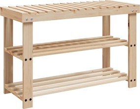 241067 vidaXL 2-в-1 етажерка за обувки с пейка, ела масив