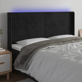 3124244 vidaXL LED горна табла за легло, черна, 163x16x118/128 см, кадифе