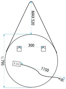 Кръгло LED огледало, висящо на каишка 80cm 105
