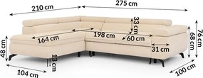 Кремав шенилов ъглов диван (ляв ъгъл L форма) Marbeya – Ropez