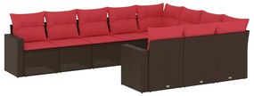 3219484 vidaXL Градински комплект диван с възглавници 10 части кафяв полиратан