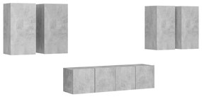 3079099 vidaXL Комплект ТВ шкафове от 6 части, бетонно сиви, инженерно дърво