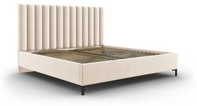 Бежово тапицирано двойно легло с място за съхранение с включена подматрачна рамка 140x200 cm Casey – Mazzini Beds