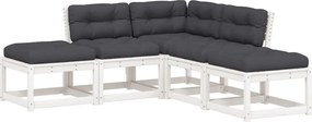 3216966 vidaXL Градински комплект с възглавници, 5 части, бял, бор масив