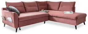 Розов кадифен ъглов разтегателен диван L, десен ъгъл Stylish Stan - Miuform