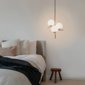 Висяща лампа в стил Арт Деко златиста с опалово стъкло 3-светлина - Flore