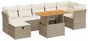 3327982 vidaXL Градински диван с възглавници, 8 части, бежов полиратан, акация