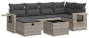 3325498 vidaXL Градински комплект с възглавници, 7 части, светлосив полиратан