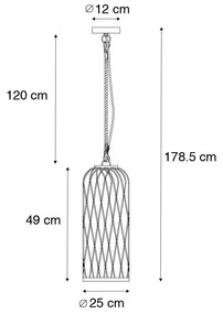 Селска външна висяща лампа черен ратан 25 см - Calamus