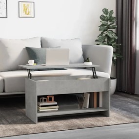 809651 vidaXL Маса за кафе, бетонно сива, 102x50x52,5 см, инженерно дърво