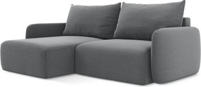 Сив кадифен сгъваем/с място за съхранение ъглов диван (ляв ъгъл) Kalena – Makamii
