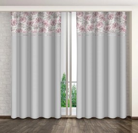 Светлосива декоративна завеса с принт на розови божури Ширина: 160 см | Дължина: 250 см