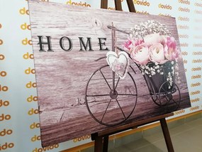 Картина на платно – Прекрасни цветя във винтидж ваза с надпис