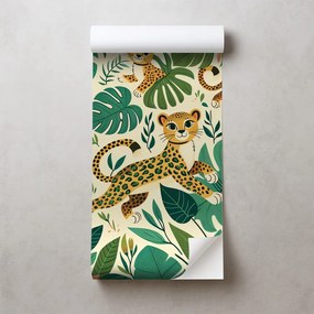 Самозалепващ тапет – Сладки леопардови малки в джунглата