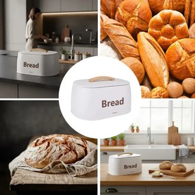 Кутия за хляб Kinghoff KH 1947, 35 см, Метално тяло, Дървена дръжка, Бял