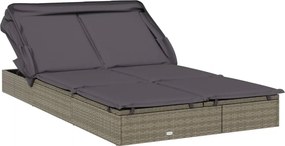 319651 vidaXL 2-местен шезлонг със сгъваем покрив сив 213x118x97 см полиратан