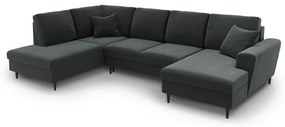 Тъмносив кадифен разтегателен ъглов диван с място за съхранение (ляв ъгъл/U форма) Kyoto – Cosmopolitan Design