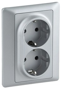 Legrand 755704 Двоен контакт Valena Life с рамка 2X2P+E Schuko 16A, авт. клеми, алуминий,  - 755704