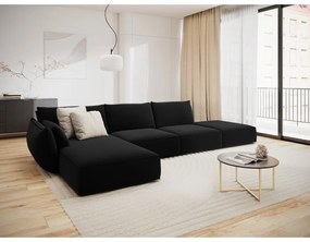Черен кадифен ъглов диван (ляв ъгъл) Vanda – Mazzini Sofas