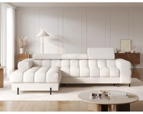 Кремав сгъваем/с място за съхранение ъглов диван от прежда с примки от букле (ляв ъгъл) Felro – ELTAP