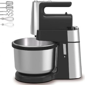 Разопакован: Миксер с купа Royalty Line RL-HM19015, 400W, 6 бъркалки, 3 л, Турбо, 5 скорости, Черен/инокс