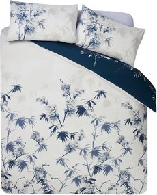Тъмносиньо/кремаво двойно 3 части спално бельо 200x200 cm Kyoto Floral – Catherine Lansfield