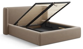 Светлокафяво двойно легло 200x200 cm тапицирано с място за съхранение с включена подматрачна рамка Jason – Windsor &amp; Co Sofas