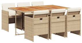 3210556 vidaXL Градински комплект с възглавници, 7 части, бежов полиратан