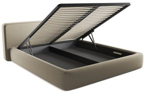 Бежово двойно тапицирано легло с място за съхранение и включена подматрачна рамка 180x200 cm Kiana – Makamii