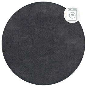 Тъмносив кръгъл килим от рециклирани влакна подходящ за пране 133x133 cm Fluffy – Flair Rugs
