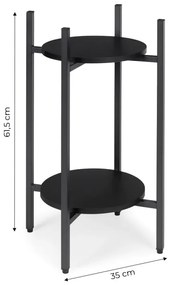 Стойка за цветя Loft - 2-етажна етажерка с кръгли черни рафтове