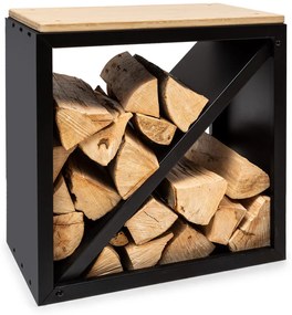 Blumfeldt Kindlewood S Black, стойка за дърво, пейка, 57 × 56 × 36 см, бамбук, цинк
