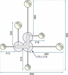 Плафон с 6 рамена BLACK LED APP521-6C