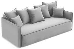 Светлосив кадифен разтегателен диван с място за съхранение 225 cm Hula – Makamii