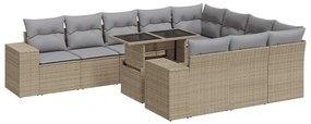 3326870 vidaXL Градински диван с възглавници, 11 части, бежов полиратан