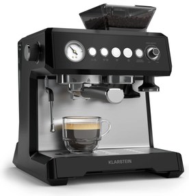 Klarstein GrandPresso кафемашина, прецизна мелачка, парна дюза, портафилтър, индикатор за налягане, 20 bar