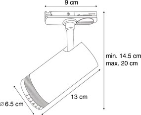 Модерен черен прожектор за 1-фазна релсова система, включващ LED, въртящ се и накланящ се - Iconic Zoom