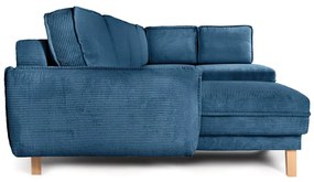 Син сгъваем ъглов диван от рипсено кадифе (десен ъгъл/"U" форма) Tori – Bonami Selection