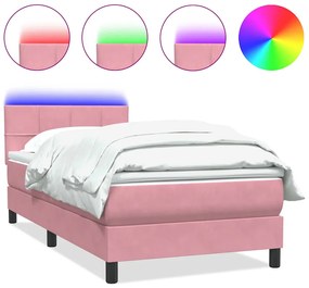 3316922 vidaXL Боксспринг легло с матрак и LED, розово, 100x220 см, кадифе
