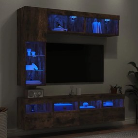 3216761 vidaXL Комплект ТВ стенни шкафове, 7 части, с LED светлини, опушен дъб