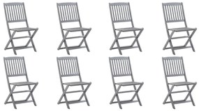 3078309 vidaXL Сгъваеми градински столове, 8 бр, с възглавници, акация масив