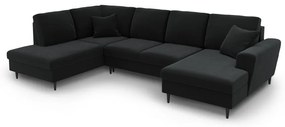 Черен кадифен разтегателен ъглов диван с място за съхранение (ляв ъгъл/U форма) Kyoto – Cosmopolitan Design
