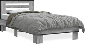 845660 vidaXL Рамка за легло, сив сонома, 75x190 см, инженерно дърво и метал