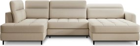 Бежов кадифен разтегателен ъглов диван с място за съхранение (ляв ъгъл U форма) Berrto – ELTAP