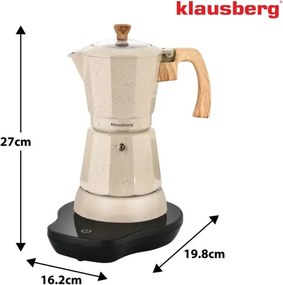 Електрическа кубинска кафеварка Klausberg KB 7999, 500W, 6 чаши, Вграден нагревател, Предпазен клапан, Бежов мрамор