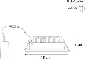Вграден прожектор бял, накланящ се 8,2 см, с димируем LED до IP54 ултра тънък - Pupil