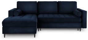 Ъглов разтегателен диван от синьо кадифе , ляв ъгъл Santo - Milo Casa